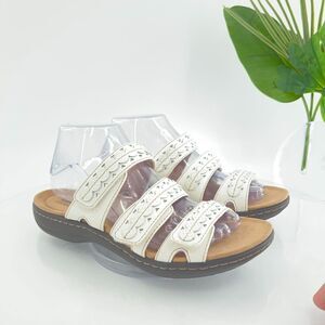 Clarks Women Laurieann Ayla Sandal Sz 7 Strappy Slide White Leather Slip On Shoe